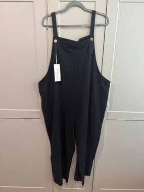 Black Relaxed Fit Women’s Linen Overalls Jeans